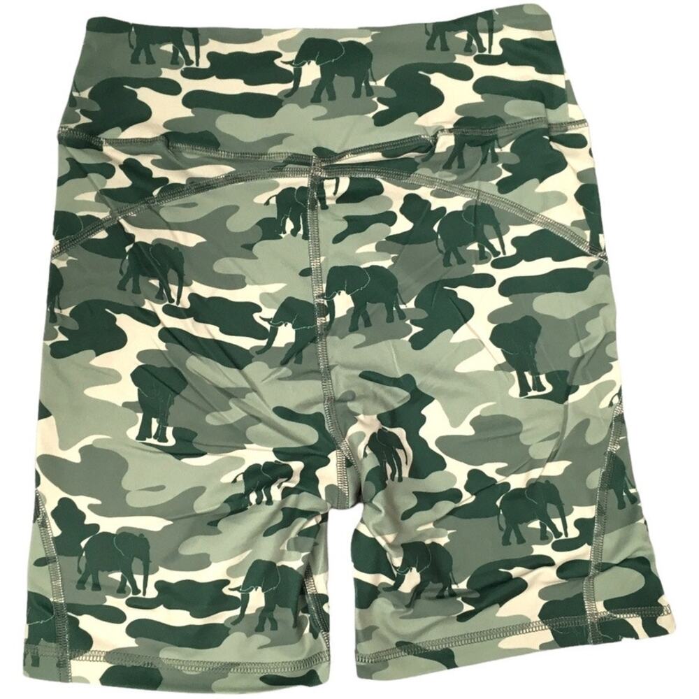 Ivory Ella Alaina Camo Biker Shorts Green Print Elephant High-Rise NEW Women's S